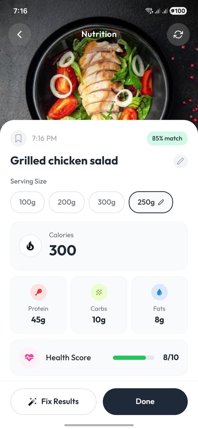 CalBite nutrition details - track calories, protein, carbs and fat