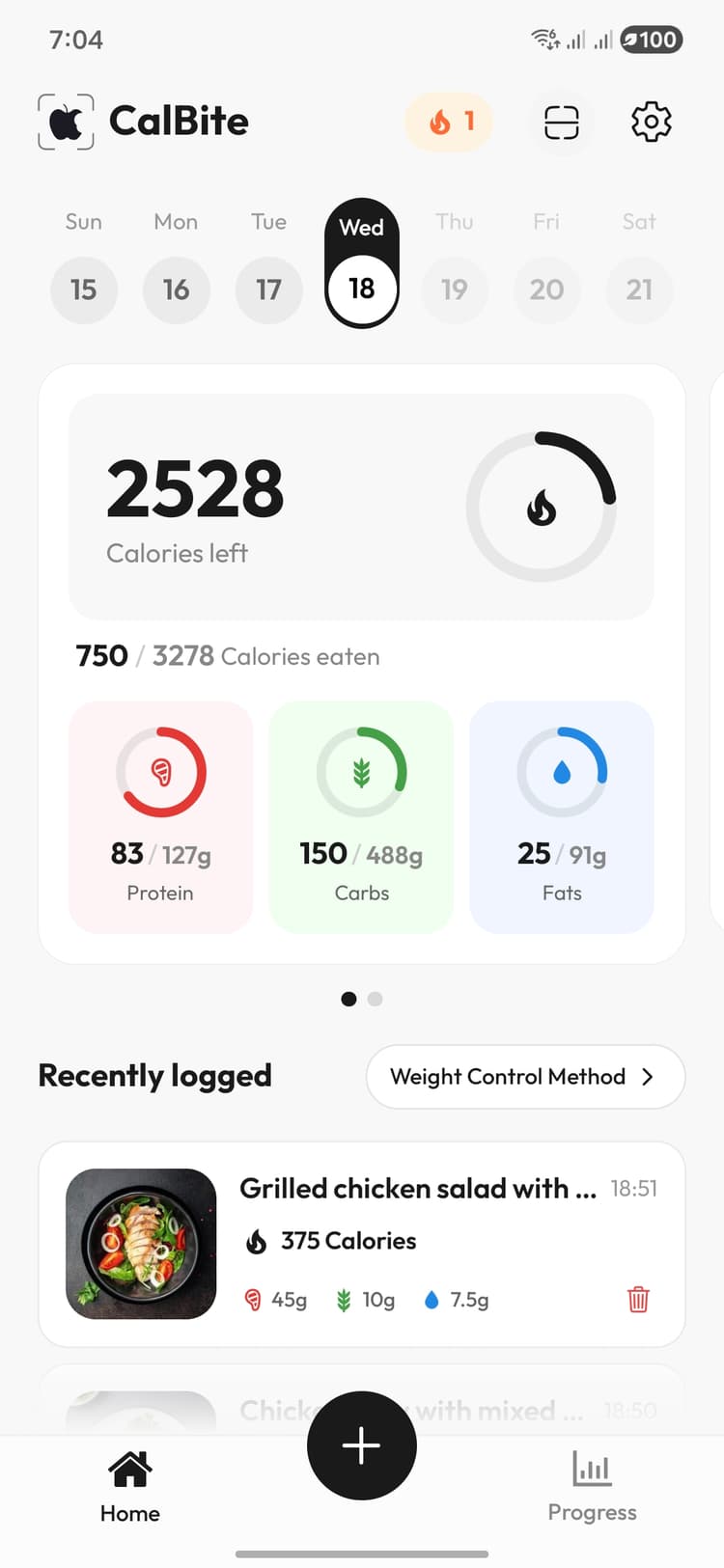 CalBite app home screen - AI food scanner and calorie counter