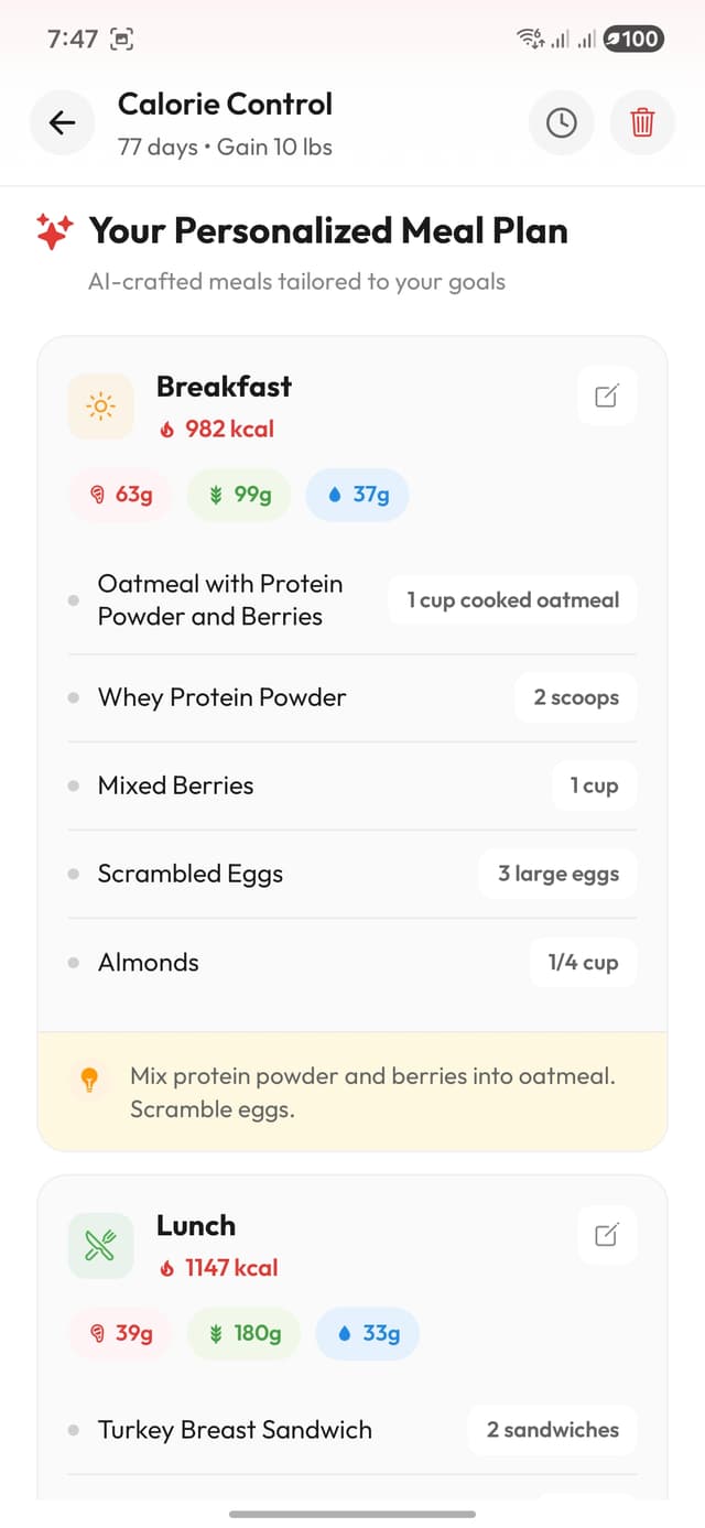 CalBite AI meal plan - personalized nutrition tracking